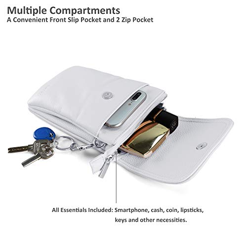 befen Genuine Leather Small Crossbody Bags for Women Cell Phone Bag Cross Body Purses,Silver Zipper - color: White