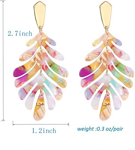 ARATLENCH Acrylic Pendant necklace Earrings – Long Statement Leaf Charm Necklace Tortoise Resin Palm Leaf Earrings Fashion Necklaces Earrings for Women - color: Floral -earrings