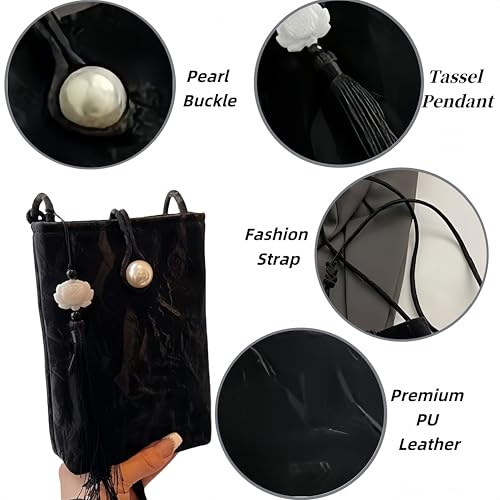 Women Mini Crossbody Bags Small Shoulder Bags CellPhone Purse Tassels Wallet Purse for Women - color: Black