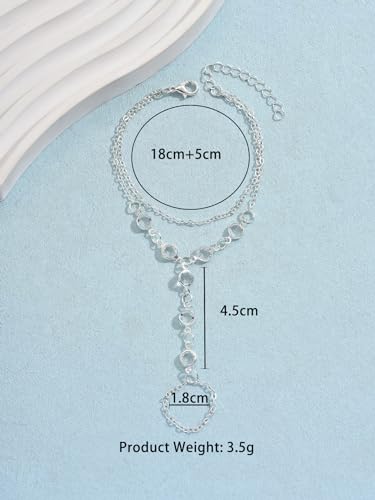 Dainty Gold Hand Chain Bracelet for Women Trendy,Ring Bracelet Hand Chain Bracelets Simple Finger Rings Slave Bracelets Boho Summer Beach Jewelry Accessories - color: Silver cz5