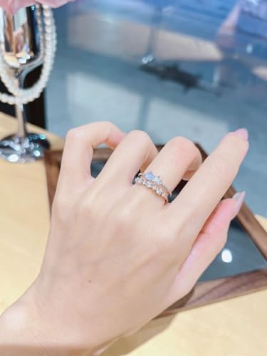 3Pcs Multi-Layered Ocean Blue Rhinestone Heart Flower Rings for Women Teens Gifts Trendy Stuff Boho Stackable Love Silver Ring Set Vintage Crystal Knuckle Stacking Rings Christmas Gifts Stacking Stuffers