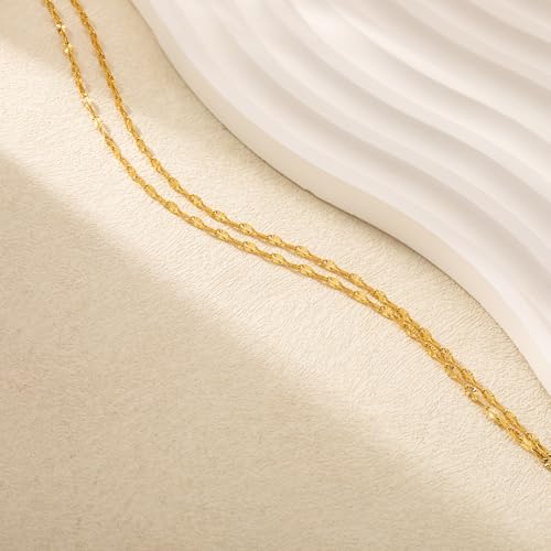 Tewiky Sterling Silver Plated Ankle Bracelets for Women,Dainty Layered Waterproof Anklet for Women Adjustable Sparkly Herringbone Beaded Rope Chain Set Stackable Cute Summer Beach Jewelry Gift - color: gold3