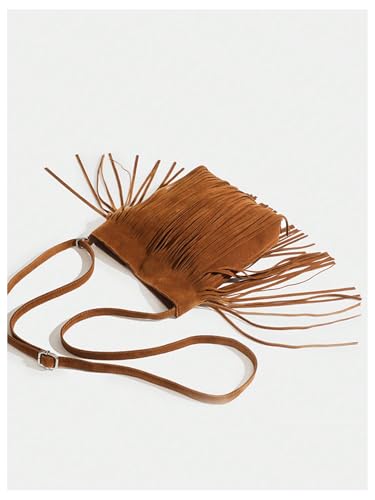 SweatyRocks Women's Fringe Western Crossbody Bags Tassel Shoulder Purses - color: Solid Brown
