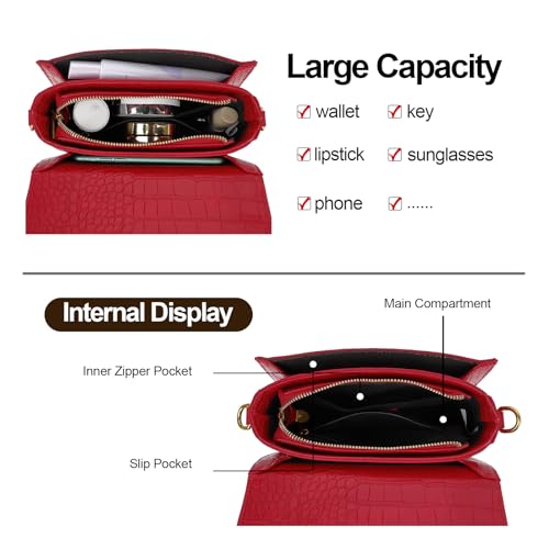 LL LOPPOP Women's Small Classy Crossbody Purse Top Handle Handbags Leather Satchel Bags for Women - color: A-red(2035)