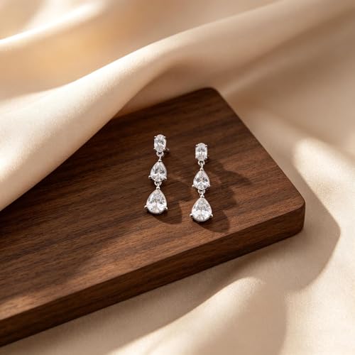 Pearl Earrings for Women, 14k Gold Plated Trendy Diamond Pearl Drop Earrings Hypoallergenic Dainty Bridal Gifts Wedding jewelry for Women - color: Teardrop-Rose Gold