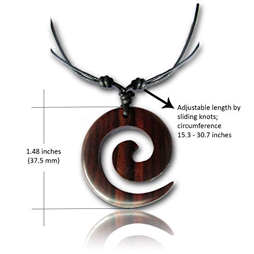 Earth Accessories Organic Wood Adjustable Spiral Necklace for Women - Boho Necklace or Tribal Pendant Necklaces for African, Hawaiian, Maui, Egyptian, or Indian Looks - color: Spiral