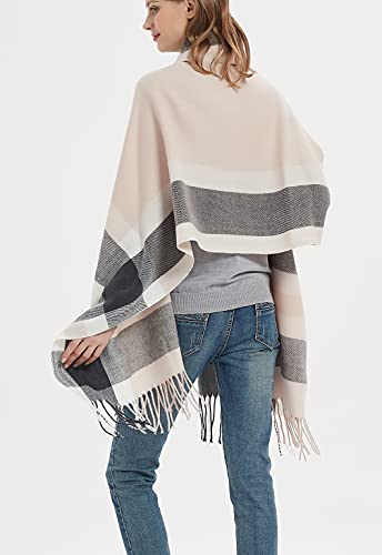 Wander Agio Women's Fashion Long Shawl Big Grid Winter Warm Lattice Large Scarf - color: Grey Pink 8
