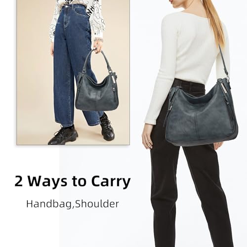 Shoulder Handbags for Women Large Soft Casual PU Leather Hobo Tote Purses - color: B-peacock Blue