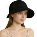 Women Wide Brim Sun Hat Adjustable Packable Beach UV Protection Gardening Hats - color: Black-01