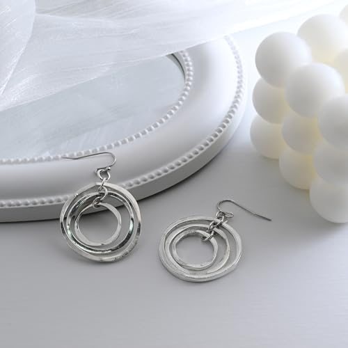 Silver Circle Earrings Sterling Silver Earrings for Women Bohemian Earrings Hypoallergenic Irregular Dangle Earrings Boho Earrings for Women