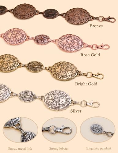 TOPACC Western Metal Concho Belt for Women Cowgirl Chain Belts for Dresses Jeans Country Concert Outfit - color: C Rose Gold, size: Fit Waist: 30-32 in
