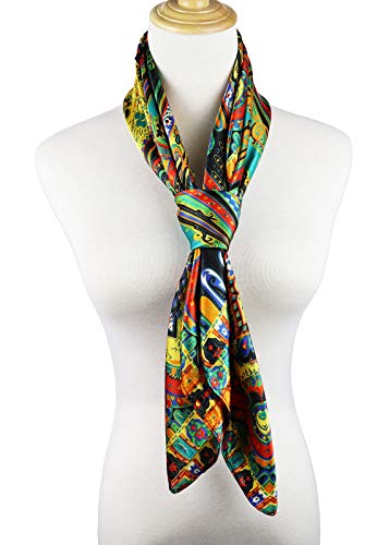 vabovin Satin Head Scarf for Women Silk Like Hair Scarf, 35 x 35 in | Silk Feel Fabric, Hair Wrap for Sleeping, Headscarf and Neck Scarf, Square Bandana Style, Fashion Accessory - color: 007 Yellow Paisley