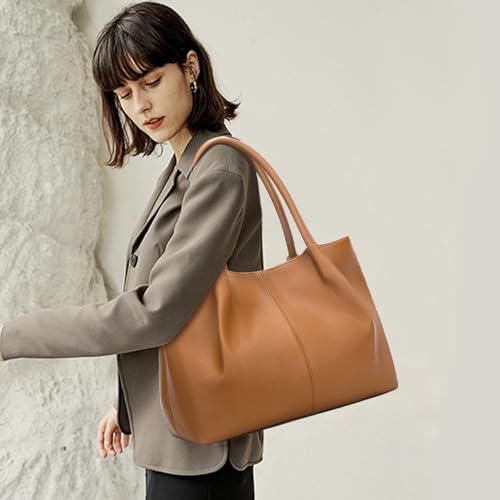 KKXIU Tote Bag for Women Vegan Leather Shoulder Purse Large Capacity Travel Bag - color: Brown2