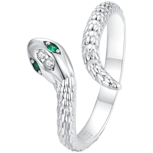 BISAER 925 Sterling Silver Ring Adjustable Cute Unique Cat Snake Butterfly Dragonfly Fashionable Ring For Women Jewelry - color: Silver Snake