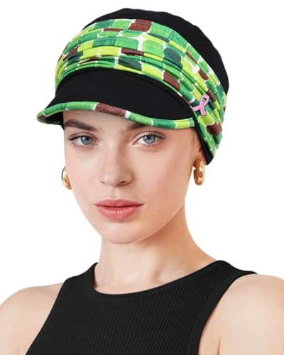 Chemo Headwear Viscose Newsboy Cap for Women Summer Hats - color: Black Green