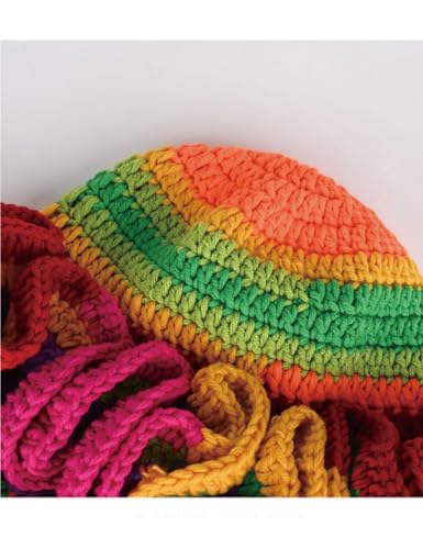 KORADI Womens Crochet Bucket Hat Ruffled Brim Knitted Hats Winter Boho Handmade Caps - color: Red&green