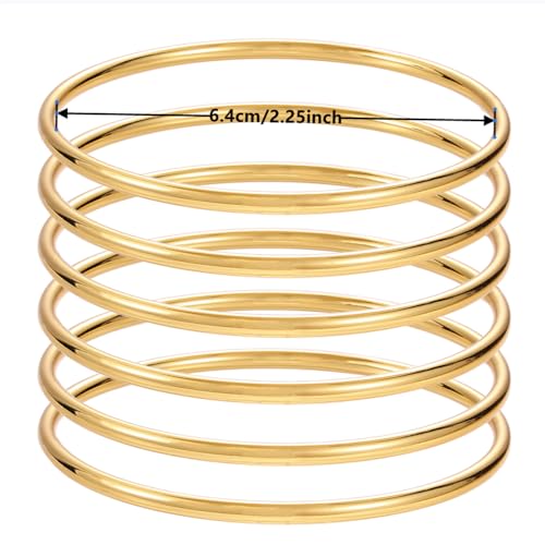 Sterling Silver Bangle Bracelets for Women,Fashion Jewelry Simple Adjustable 925 Silver Cuff Bangles for Women Mom Wife Valentine Mothers Day Gift - color: Gold 6 pieces