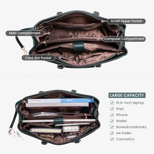LOVEVOOK Laptop Bag for Women 15.6 Inch Tote Bags Waterproof Leather Briefcase Computer Women Business Office Work Bag,Forest Green - color: Forest Green 15.6 Inch, size: 15.6 inch
