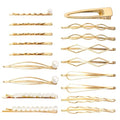 18 PCS Geometric Metal Gold Hair Styling Pins Women Girls Preppy Pearls Hair Clips Bridal Elegant Hair Barrette Set Minimalist Bobby Pins Dainty Hair Accessories - color: Gold