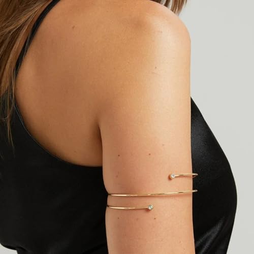 Long tiantian Gold Arm Cuff Upper for Women Bangle Bracelets Upper Arm Cuff Bracelet Trendy Armband Beach Jewelry Trendy Stuff Gifts - color: B7:gold Arm Cuff