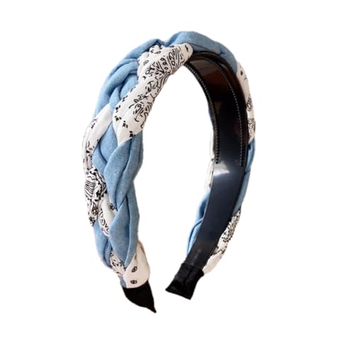 Braided Headband for Women-Vintage Fabric High Crown Headband with Non-Slip Teeth, Cute Boho Knotted Hair Band for Women & Teens (13-Blue White, One Size) - color: 13-Blue White
