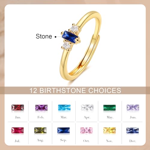 Personalized Birthstone Ring for Mom, 1–4 Baguette Birthstones Adjustable Ring, Minimalist Family Ring, Mother’s Day Gift for Mom Wife Grandma - color: 1 stone