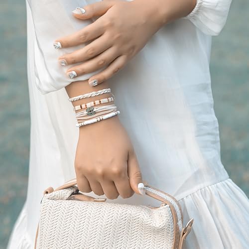 FANCY SHINY Boho Nautical Compass String Bracelets Beaded Clay Beads Bracelet Stackable Friendship Bracelets Summer Beach Outfits for Women Girls - color: Wheat