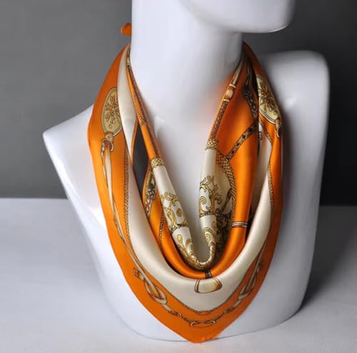 ANDANTINO 100% Mulberry Silk Scarf -21” Square Neckerchief with Gift Packed - color: Orange