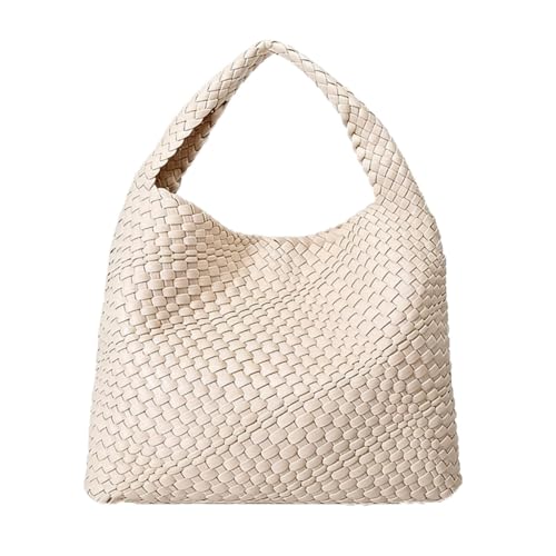 Woven Tote Bag For Women, Large Vegan Leather Travel Handbag, Casual Work Shoulder Bag, Underarm Commuter Hobo Bag With Purse - color: Beige