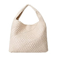 Woven Tote Bag For Women, Large Vegan Leather Travel Handbag, Casual Work Shoulder Bag, Underarm Commuter Hobo Bag With Purse - color: Beige