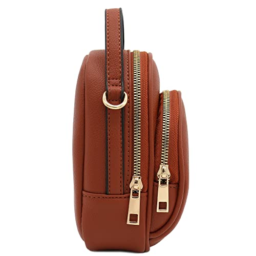 FashionPuzzle Two Compartment Mini Crossbody Bag | Two Compartment - color: Brown
