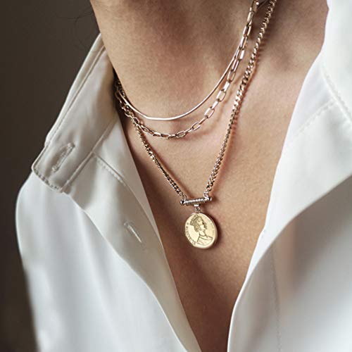 6PCS Layered Gold Necklaces for Women Trendy, 18K Gold Plated Cross Pendant Necklace Set, Vintage Chunky Gold Necklace Stack for Women Jewelry Gifts - style: 3PCS Layered Necklace
