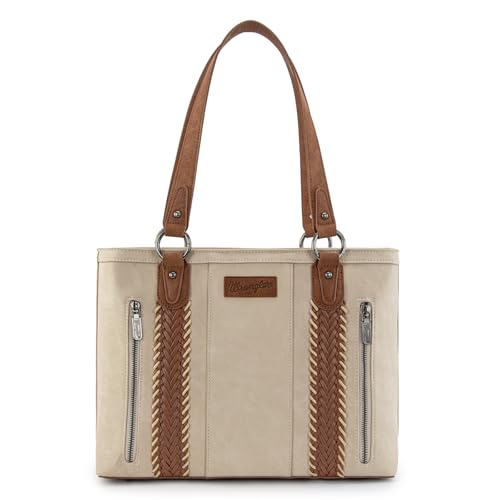 Wrangler Multi Pockets Tote Bag for Women Western Braided Shoulder Bag with Large Capacity for Everyday - color: Rtero-beige