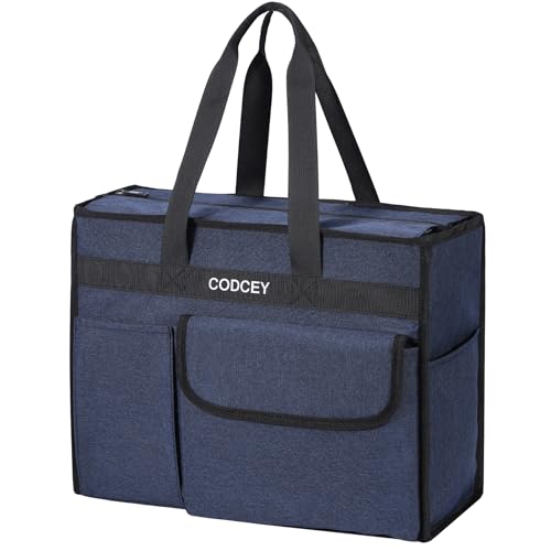 Large Utility Tote Bag with Reinforced Bottom, Waterproof Multi Pockets Beach Tote Bag for Travel, Work, School - color: Blue