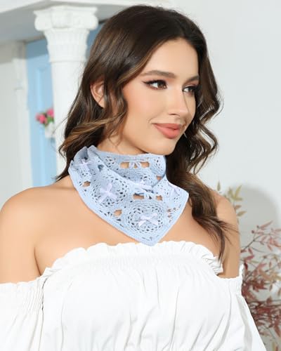AWAYTR Crochet Head Scarf Hair Bandanas Women Knit Bandana Headband Scarf Tie-Back Head Coverings Floral Headscarf - color: Solid Color - Pink + Blue