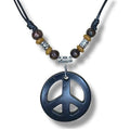 LAVIP Peace Sign Pendant Necklace, Black Cord with Wooden Beads, Boho Style - color: Black