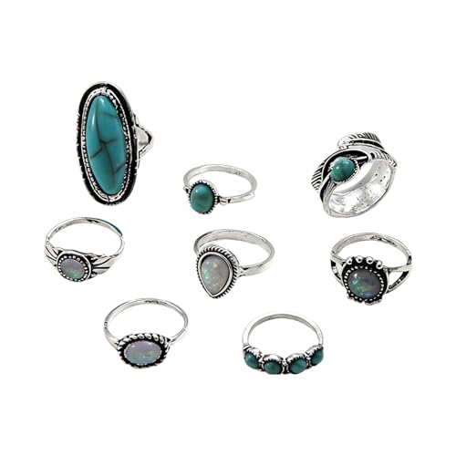 Western Rings Set for Women Red Boho Turquoise Ring Vintage Stackable Knuckle Rings Bohemian Cowboy Cowgirl Jewelry Country Concert Outfits - color: turquoise B