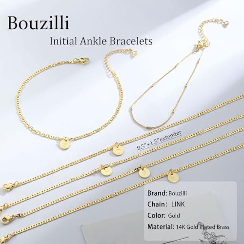 Initial Ankle Bracelets for Women 14K Gold Plated Dainty Layered Round Letter Anklets Beach Jewelry Gift - color: Gold-G