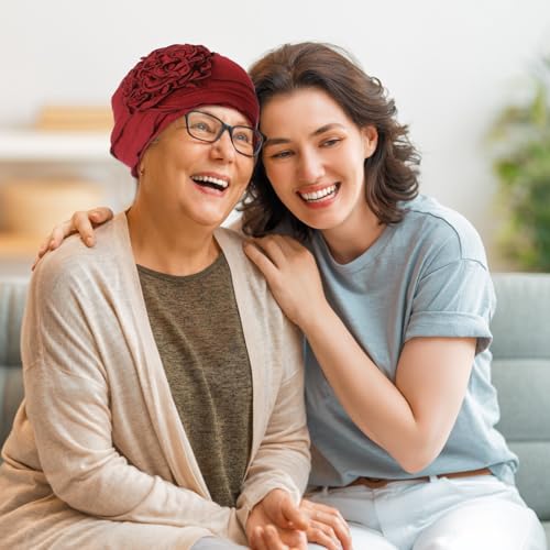Geyoga Cotton Chemo Headwear Turban for Women Soft Elastic Cancer Hat Cancer Sleep Caps Head Wraps for Women with Hair Loss - color: Wine Red