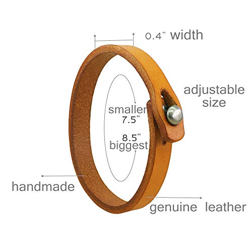 Mens Genuine Leather Bracelet - Handmade Adjustable Leather Cuff Bracelet punk Style leather wrap Wristband for Men - color: A-Yellow