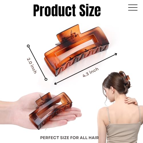 12 Pcs Large Square Hair Claw Clips for Women, 4.3-Inch Matte Rectangle Claw, Strong Hold Non-slip Hair Clips for Thick & Thin Hair,Mixed Color for Gifting, Work, and Daily Styling - color: Multicolor