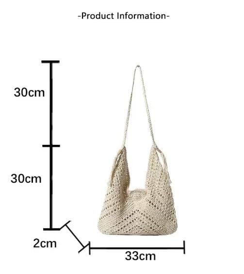 Crochet Beach Bags for Women Woven Purses Shoulder Bag Tote Handbag Summer Beach Purse - color: Wy13-white