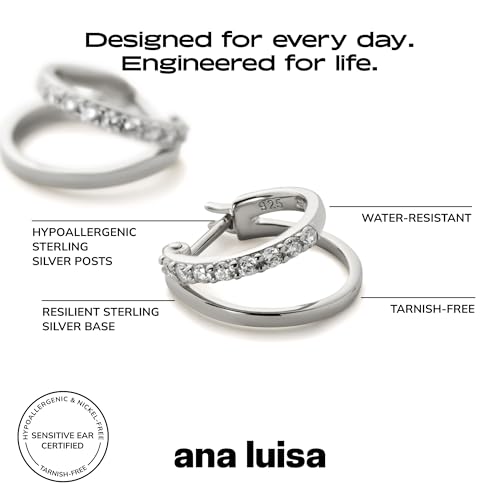 Ana Luisa Double Hoop Earrings for Women - 14K Gold Plated & Silver Rhodium Huggie Hoops - Hypoallergenic, Water-Resistant, Tarnish-Free, Small, Dainty & Trendy Two Hoop Earring Styles for Daily Wear - color: Silver Cubic Zirconia, size: Small