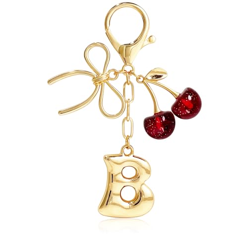 Cute Initial Cherry, Bow, Heart & More Styles - Personalized Keychain Bag Charms & Purse Accessories for Handbags - color: Red Cherry, style: B