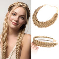 2PCs Braided Headband with teeth Handmade Messy Wide Synthetic Hair Elastic Stretch Fluffy Hairpiece for Brides (Golden Blonde) - color: Golden Blonde