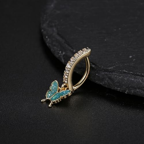 FIASASO 14K Gold Filled Belly Button Ring Hypoallergenic Surgical Stainless Steel Clicker Belly Rings Hoop CZ Butterfly Heart Teardrop Flower Reverse Belly Button Rings Belly Piercings Jewelry for Women 14G Navel Ring