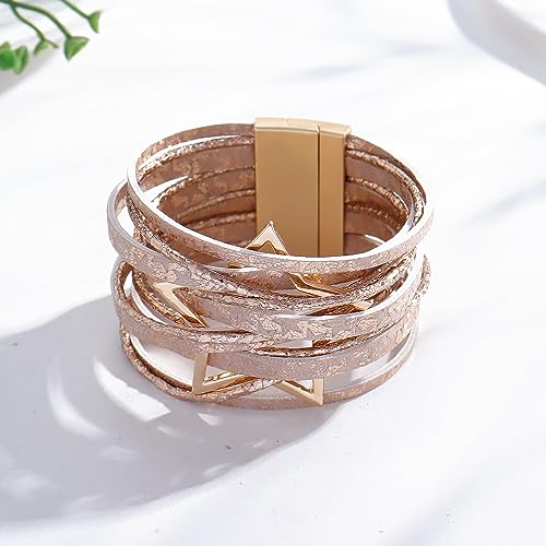 Long tiantian Leather Bracelets for Women Men Heart Wrap Bracelets Western Jewelry Cowgirl Outfits Birthday Gifts for Her - color: B1:light red leather bracelet