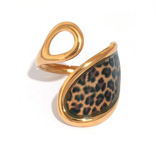OIDIMS Vintage Leopard Print Gold-Tone Statement Ring for Women Fashion Adjustable Boho Geometric Open Band Comfort Fit Finger Rings 80s 90s Y2k Punk Jewelry Trendy Cocktail Party Prom Accessory