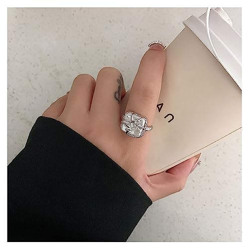 Choistily Pearl Ring for women Geometrical Irregular Pearl Ring Womens Open Adjustable Index Finger Rings - color: silver