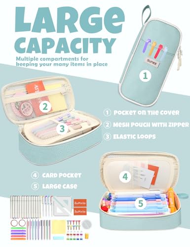 SUNEE Cute Pencil Case, Aesthetic Pen Pouch, Colored Large Pencil Bag with Zipper, Kawaii Stationery Storage and Organizer, School Supplies for Teen and Adult Girls, Mint Green - color: Mint Green